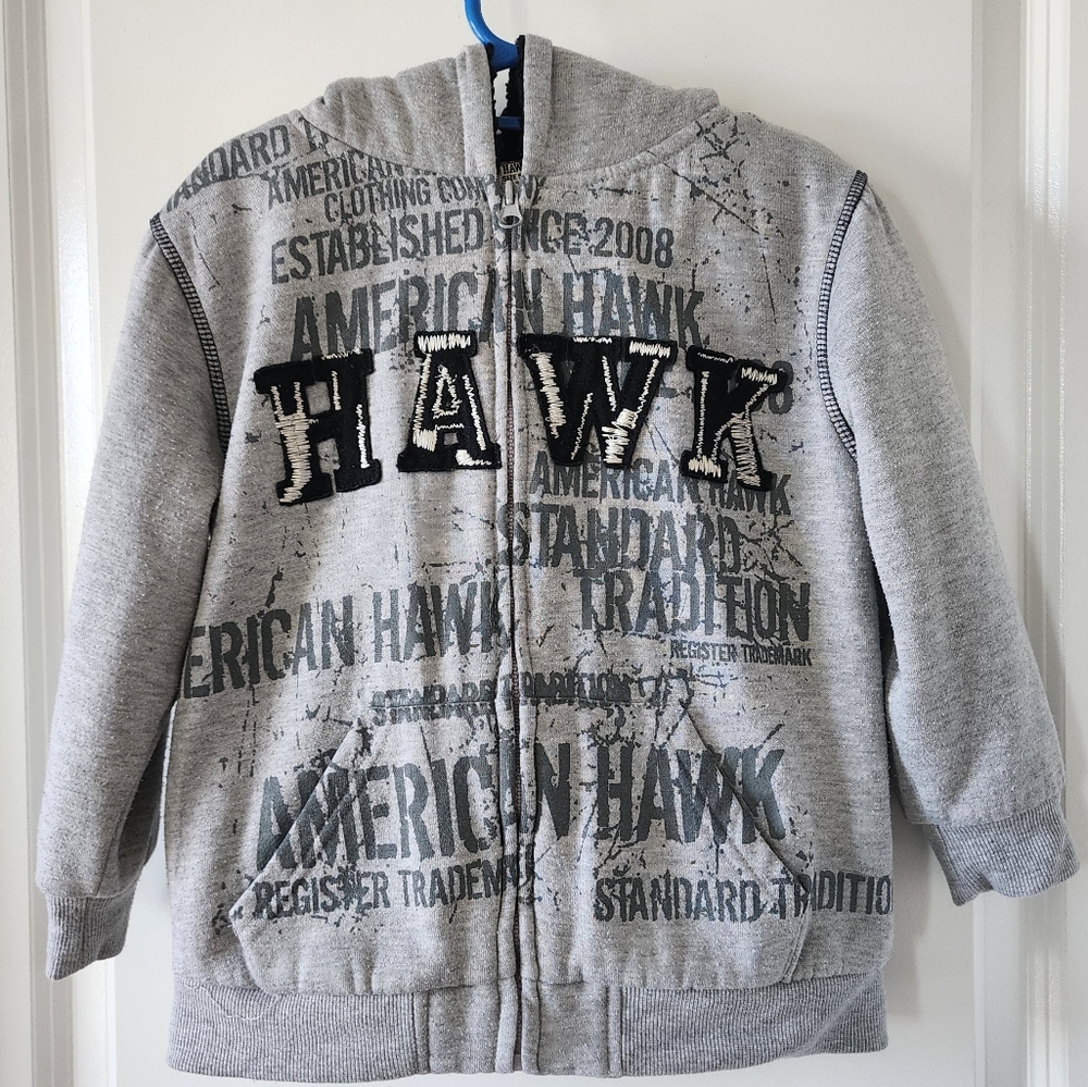 Sz 5/6 American‎ Hawk gray zippered lined hoodie